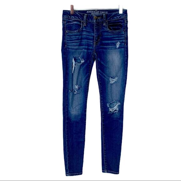 American Eagle AEO Distressed Skinny Dark Wash Jegging Jeans Size 2 Short - Picture 1 of 7